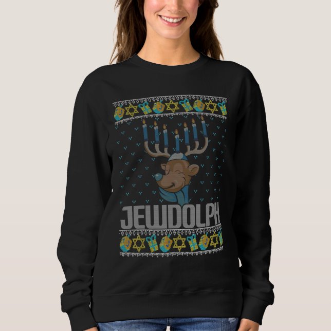 Jewdolph Ugly Hanukkah Sweater Reindeer Menorah Ch (Anverso)