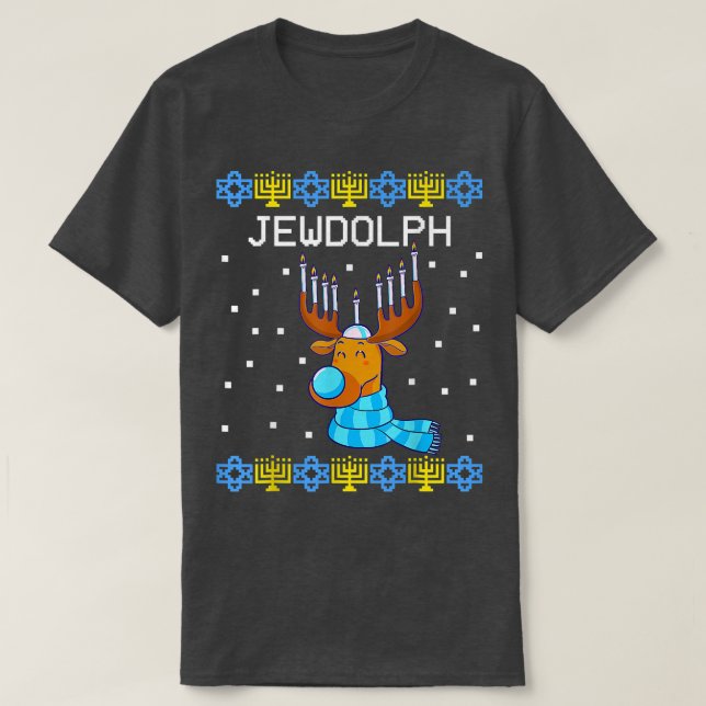 Jewdolph Ugly Hanukkah Sweater Reindeer Menorah Ch (Diseño del anverso)