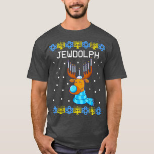 Jewdolph Ugly Hanukkah Sweater Reindeer Menorah Ch
