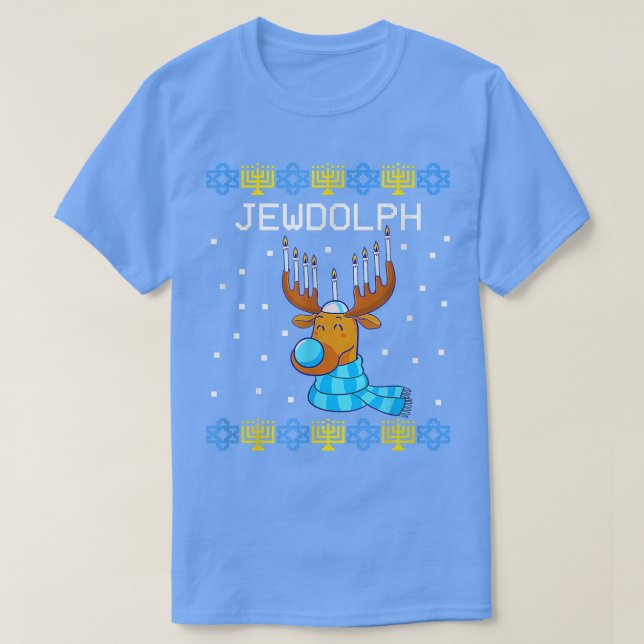 Jewdolph Ugly Hanukkah Sweater Reindeer Menorah Ch (Diseño del anverso)