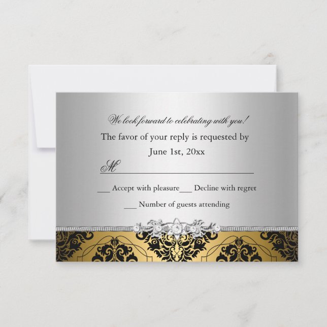 Jewel Damask Oro & Plata RSVP (Anverso)