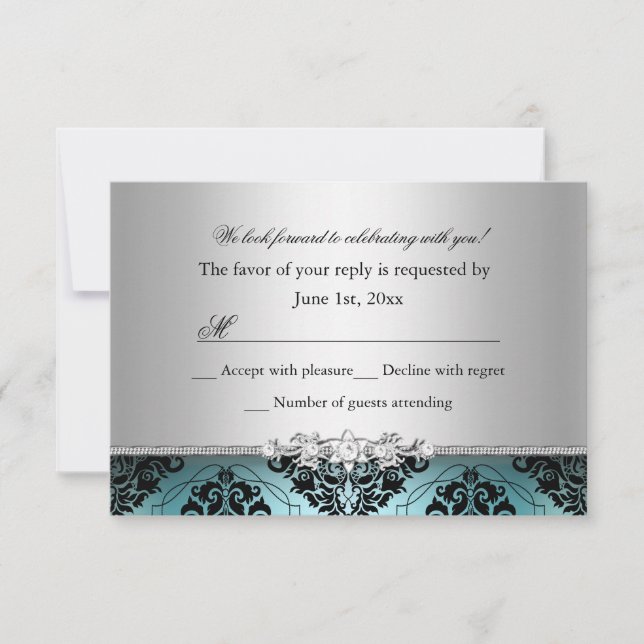 Jewel Damask Verde azulado y Silver RSVP (Anverso)