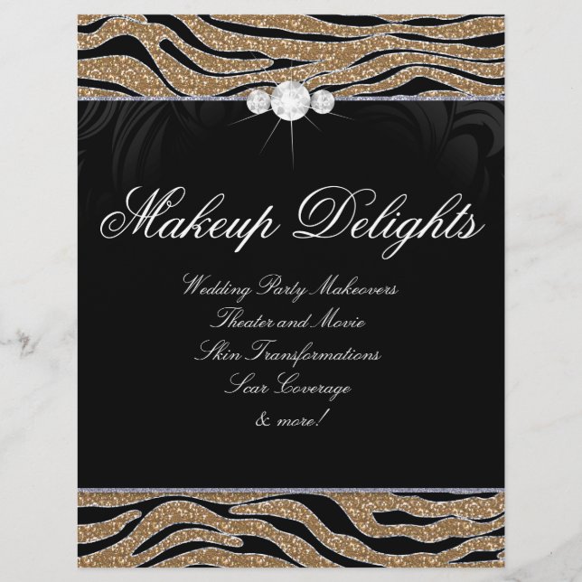 Jewelry Flyer Hair Salon Zebra Purpurina Gold (Frente)