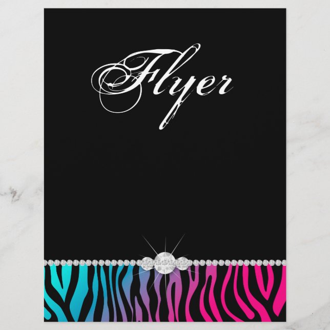 Jewelry Flyer Hair Salon Zebra Rosa Azul Púrpura (Frente)