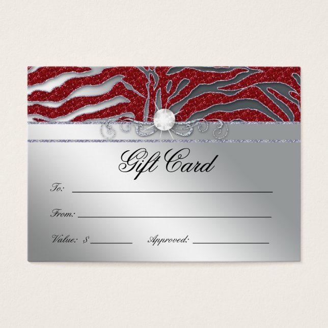 Jewelry Gift Card Luxury Zebra Red Silver Sparkle