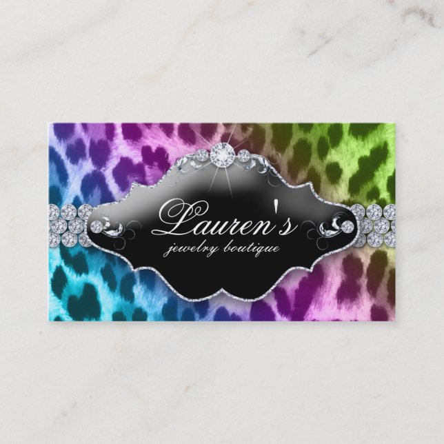 Jewelry Leopard tarjeta de visita Purple Blue Lime (Anverso)