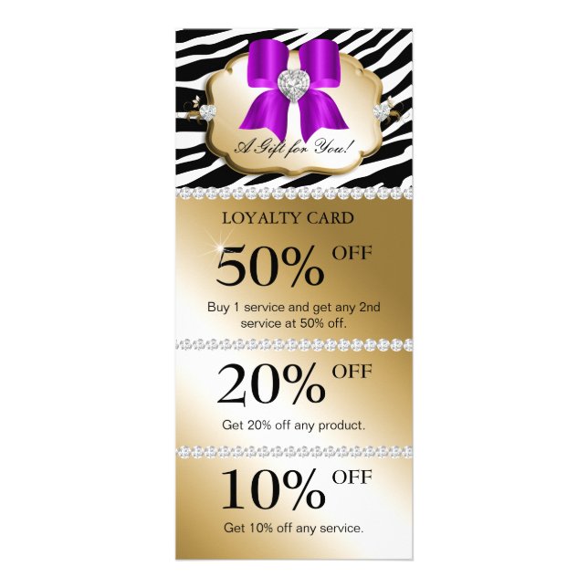 Jewels Spa Tarjetas de marketing Zebra Gold Violet (Frente)