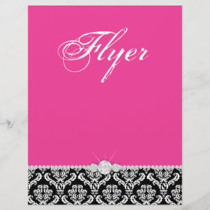 Jewelyer Flyer Hair Salon Damask Black Pink Clásic