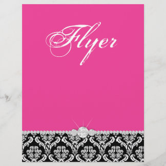 Jewelyer Flyer Hair Salon Damask Black Pink Clásic