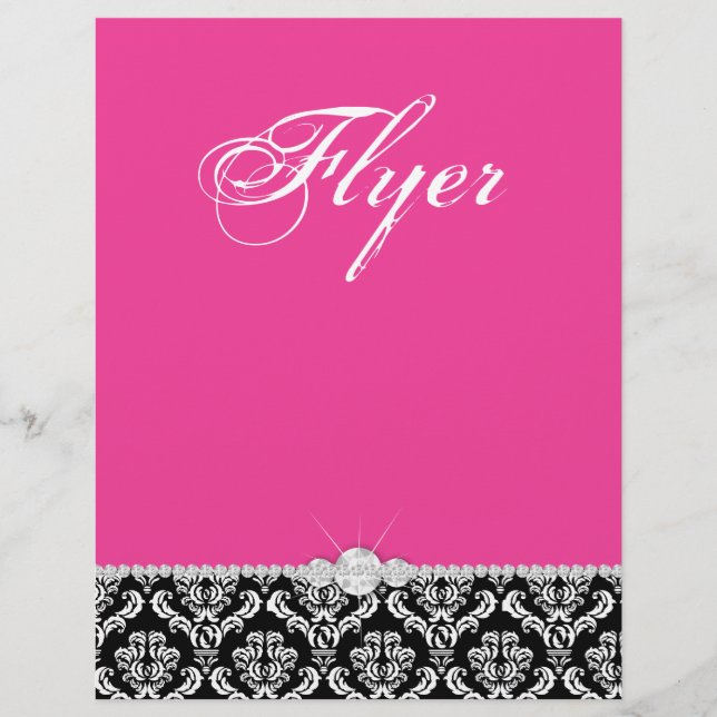 Jewelyer Flyer Hair Salon Damask Black Pink Clásic (Frente)