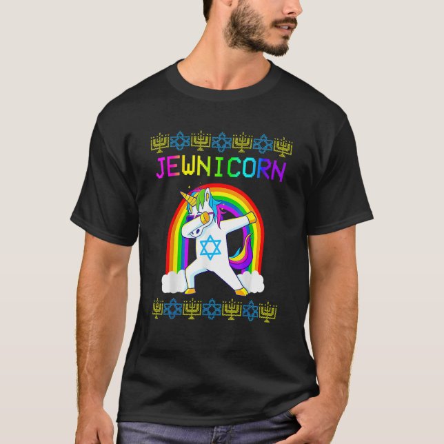 Jewnicorn Ugly Hanukkah Sweater Dabbing Unicorn Ch (Anverso)