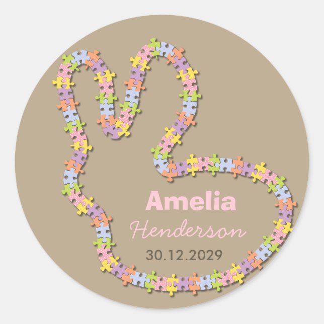 Jigsaw Bunny Baby Girl Pegatina de etiqueta de fav (Anverso)