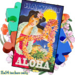 JIGSAW PUZZLE 11x14 - Viajes de la vieja hawaiana<br><div class="desc">Este rompecabezas de Jigsaw presenta una imagen de un Poster de Viajes a Hawái con un chica hawaiano ofreciendo un lei . Personalice, si lo desea, agregando texto personalizado, una imagen pequeña y/o un logotipo. Disponible en tamaño de 11 por 14 pulgadas aquí y en 20 por 30 pulgadas en...</div>