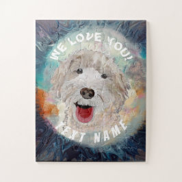Jigsaw Puzzle all size Cute Labradoodle Dog & Text