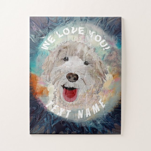 Jigsaw Puzzle all size Cute Labradoodle Dog & Text (Vertical)