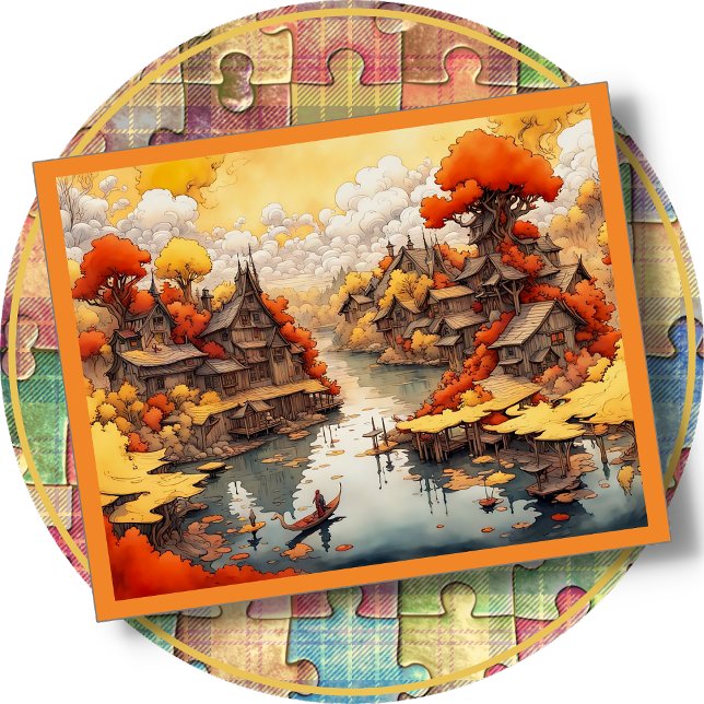 JIGSAW PUZZLE - Small Village on a Creek in Fall (Subido por el creador)