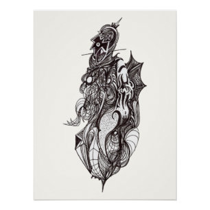 Jinete Alado, dibujo a tinta, Póster Brillante