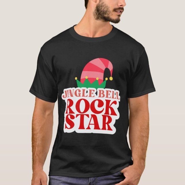 Jingle Bell Rock Star Negro Navidad Camiseta para  (Anverso)