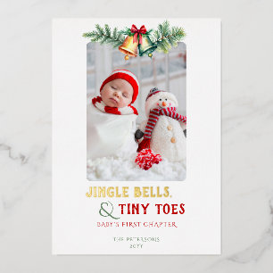 Jingle Bells Tiny Toes Photo Baby Invitación
