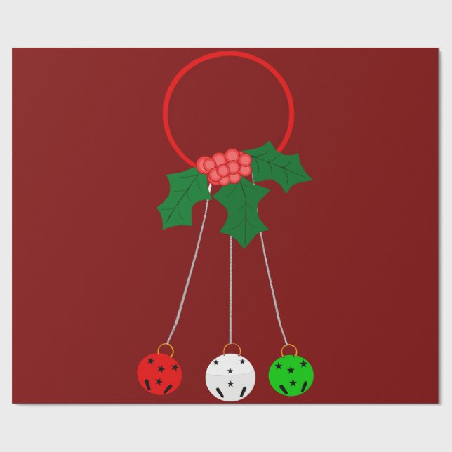 Jingle Bells Wreath papel de envolvimiento rojo (Superficie plana)