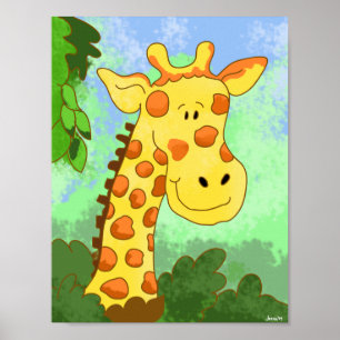 Jirafa Adorable en Impresión de Arte de Jungla par