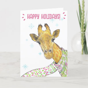 Jirafa con bufanda de Navidad Arte divertido y lin