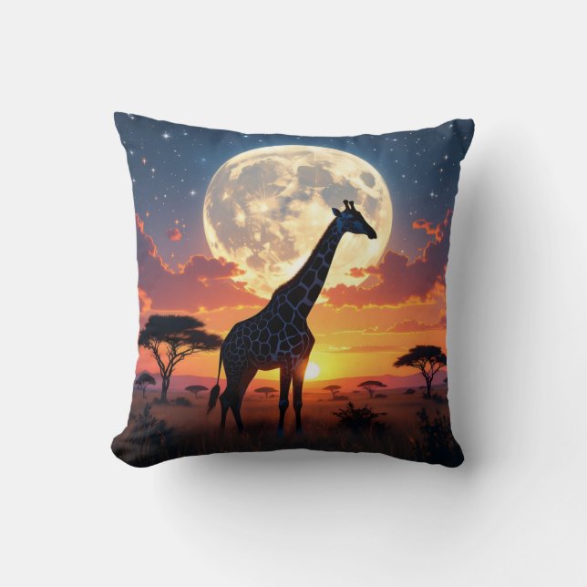 Jirafa de la luna al atardecer africano & Almohada (Anverso)