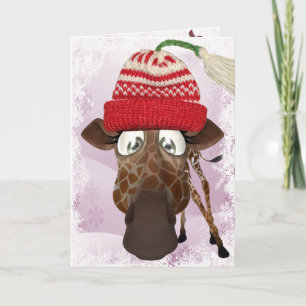 Jirafa divertida con la tarjeta de Navidad del