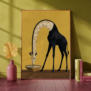 Jirafa Surrealista Bebiendo de un Tazón Arte Minim