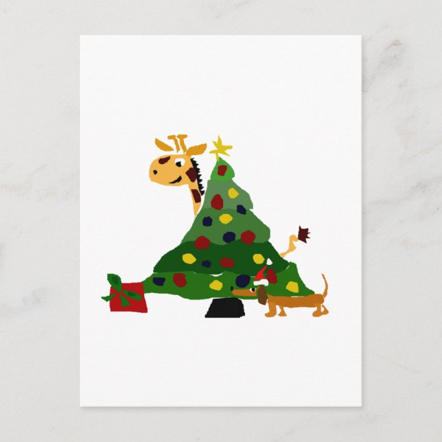 Jirafa y Dachshund por arte del árbol de navidad (Anverso)