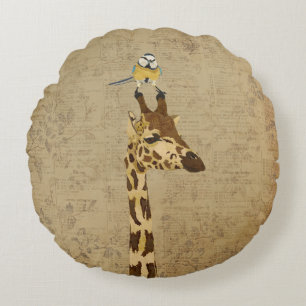 Jirafa y poca almohada del pájaro del oro