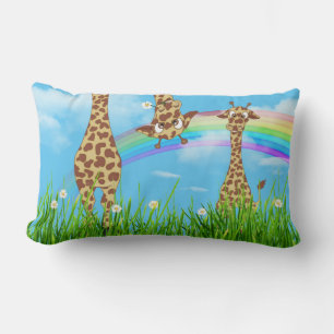 jirafas en hierba con almohada lumbar arco iris