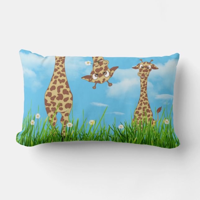 jirafas en hierba con nubes de almohada lumbar (Anverso)