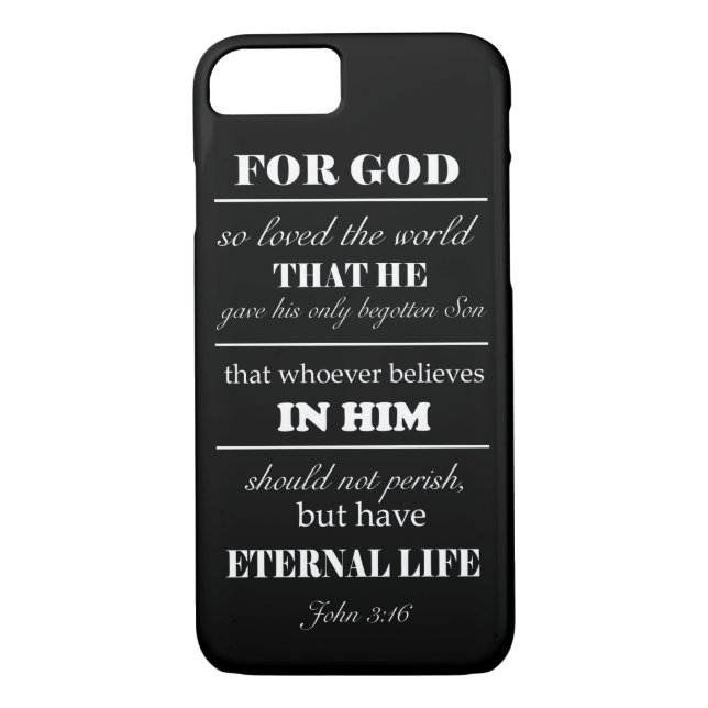 John 3:16 Biblia Verse iPhone 7 funda blanco negro (Reverso)