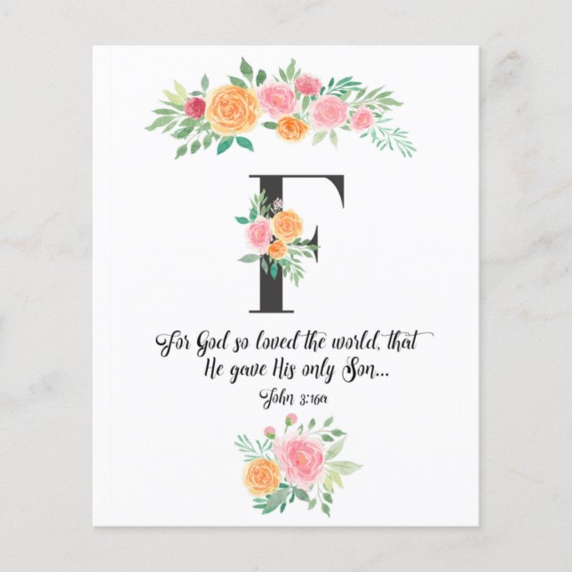 John 3:16, carta F, tarjeta de escritura acuarela (Anverso)