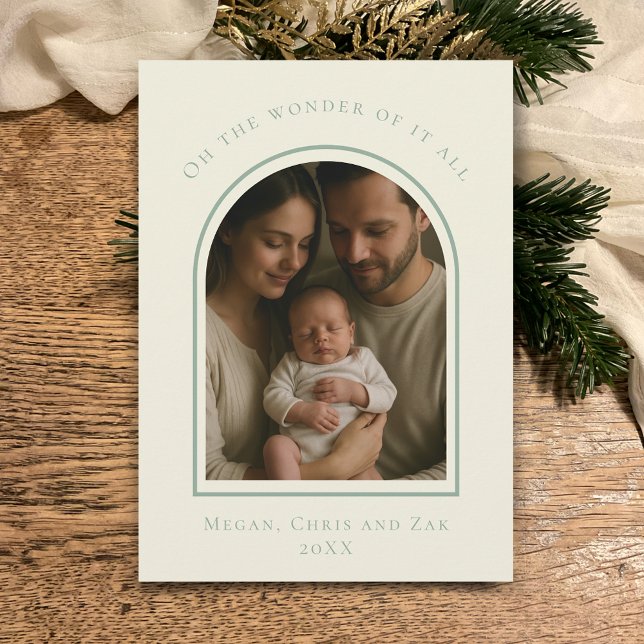 John 3:16 Sabio Moderno Foto de Navidad con Arco E (Elegant arch photo template, Sage & cream personalized Christmas photo card. Custom John 3:16
)