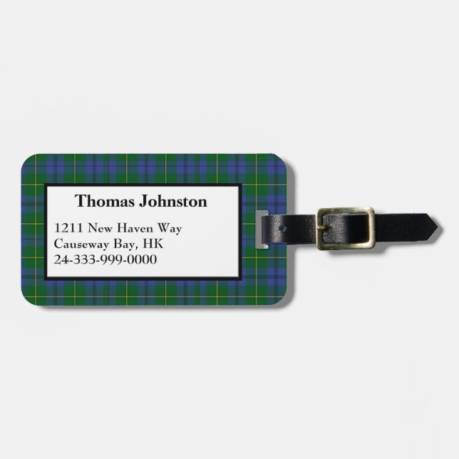 Johnston Tartan Plaid Lumaletas Etiqueta (Frente Horizontal)