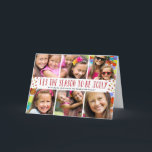 Jolly Holiday Tarjeta de Navidades plegados multif<br><div class="desc">Esta tarjeta fotográfica roja y blanca de 6 fotos de vacaciones muestra el saludo "Esta es la temporada para ser alegre" con letras divertidas a mano,  rodeada de confetti rojo y dorado. Personalizar agregando tus fotos familiares favoritas.</div>