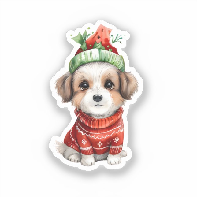 Jolly Pup: Perro en el Pegatina de Santa Hat (Anverso)