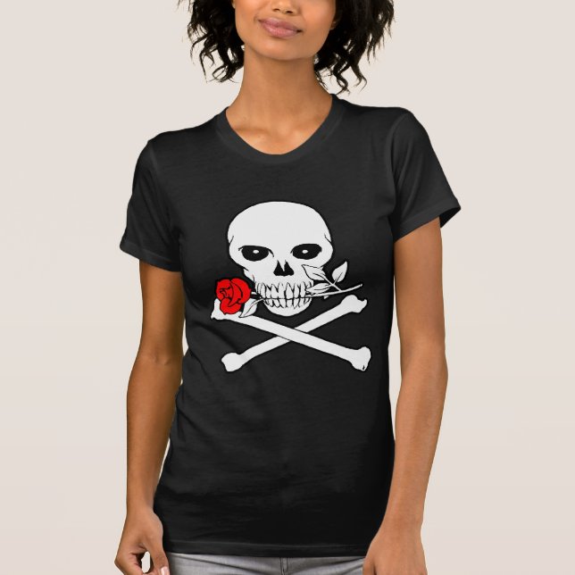 Jolly Roger (Rosa) Damas Camiseta Oscura (Anverso)
