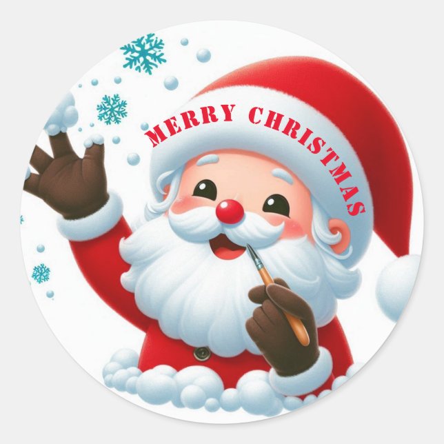 Jolly Santa Classic Round Pegatinas (Anverso)