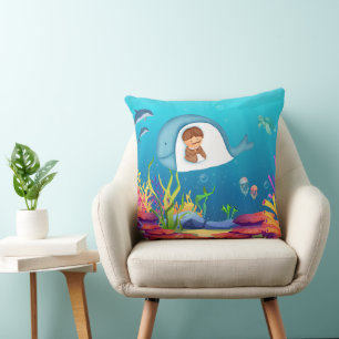 Jonah y el Cojín decorativo de los niños ballenas