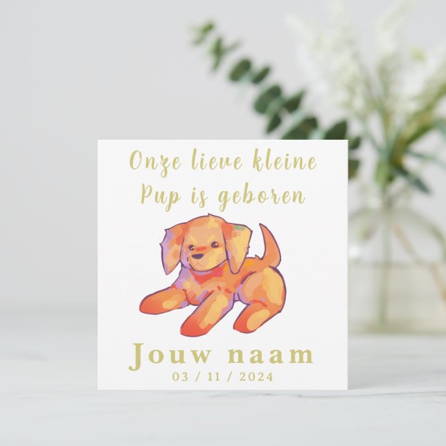 Jongen, meisje geboortekaartje, golden retriever,  (Anverso de pie)
