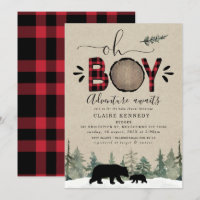 Jota de Lumberjack Oh Boy Flannel Invitación Baby