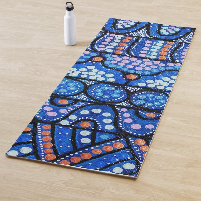 Journey Blue Aboriginal Art Yoga Mat (In situ)