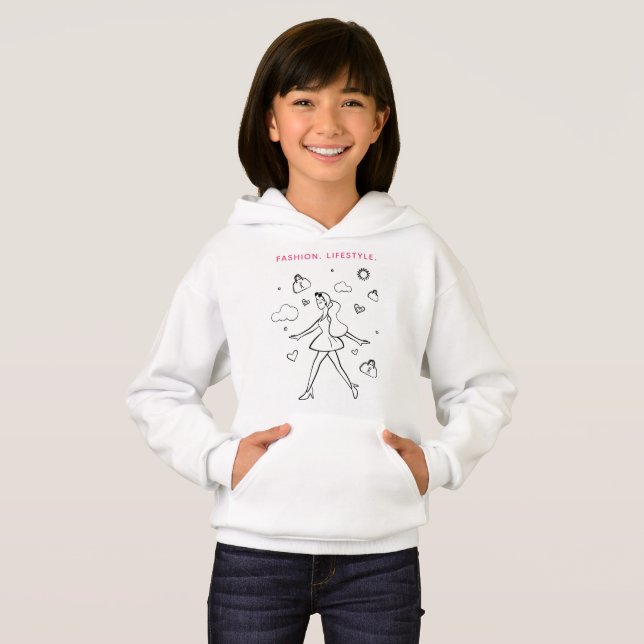 Joven Chica de moda - Esbozo en negro, blanco y ro (Anverso completo)