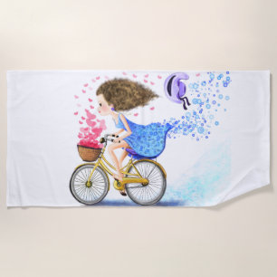 Joven Chica En Bicicleta Toalla De Playa Amor Romá