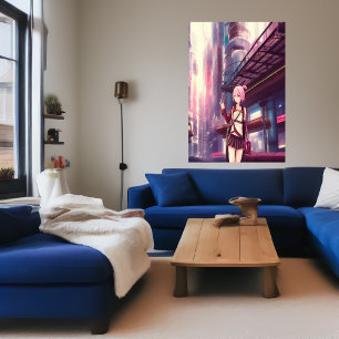 Joven chica en la ciudad   Poster de arte de IA