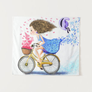Joven Chica En Un Tapiz De Bicicleta Amor Románico