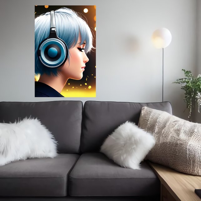 Joven escuchando música | Poster de arte de IA (Subido por el creador)